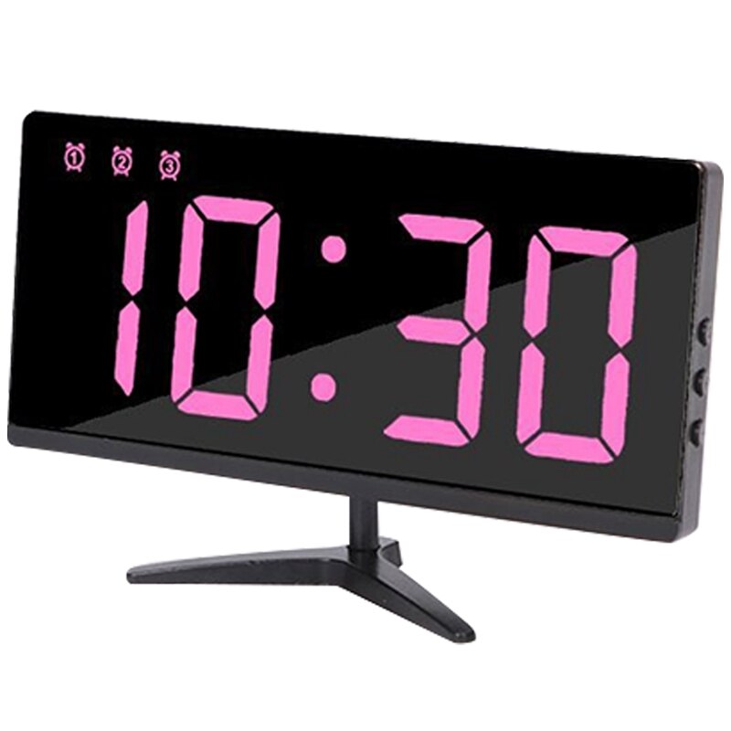 Digital Led Alarm Clock Mirror Usb Charging Port Multifunction Large Lcd Sn Table Clock: Black