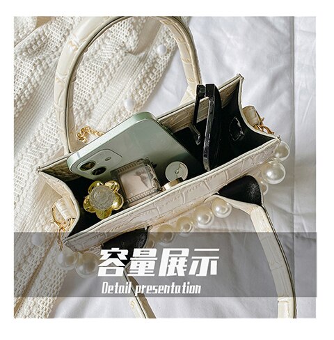 Frauen Perle Kette Handtaschen Geldbörsen Einfache Weibliche Kleine Quadratische Tasche PU Leder Damen Schulter Umhängetaschen