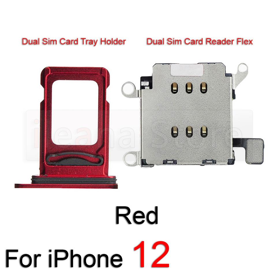 Original Dual Sim Card Reader Flex Cable For iPhone 12 Pro Max Sim Card Tray Slot Holder Adapter Socket Connector Replacement: For iPhone 12 Red