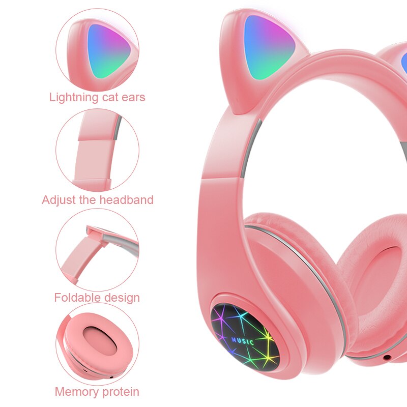 Cute Cat Earphones Wireless Headphones Muisc Stereo Bluetooth Headphone With Microphone Children Daughter Earpieces Headset