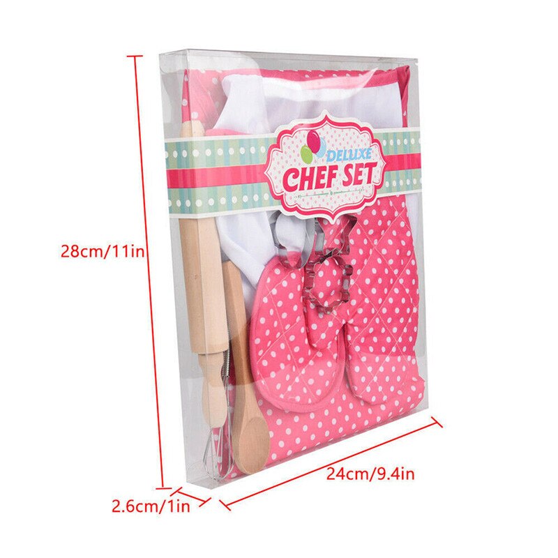 Chef Set for Kids Complete Kids Cooking and Baking Set with Apron Oven glove Chef hat Wooden spoon for Girls