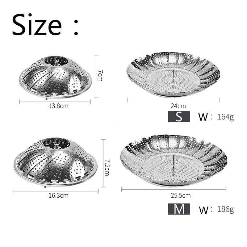 Foldeskål damp rustfrit stål mad damper kurv mesh vegetabilsk komfur damper udvideligt køkkenredskab til madlavning af damp