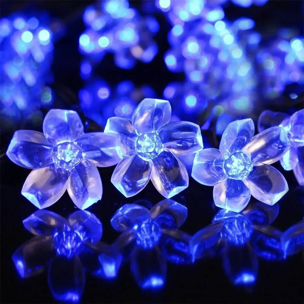 Solar Garden Light Led Flower Lighting Fairy String Lights Outdoor Christmas Chain Lamp Blossom Festoon Party Home Decoration: moon blue / 0-5W