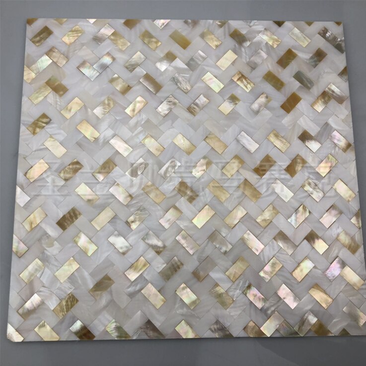 8Mm Dikte Visgraat Naadloze Goud Lip Natuurlijke Witte Parelmoer Tegel Backsplash Shell Mozaïek Muur MOPSL031