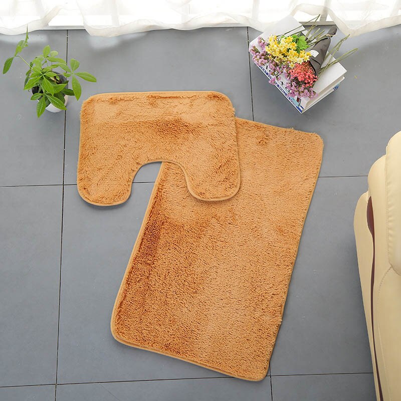 Set van 3 badmatten, grijs, toiletmatten, fleece, antislip badkamertapijt, toiletdeksel, waterabsorberend, douchematten, vloermat.: 3 stuks kameel