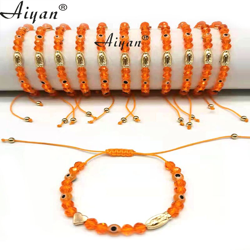 12 stück Religiöse Maria Und St. Judas Armbinde Mit Kristall Und Legierung Herz Können Verwendet Werden Für Gebet Und in EINE Vielzahl Von Farben: Maria 34 Orange