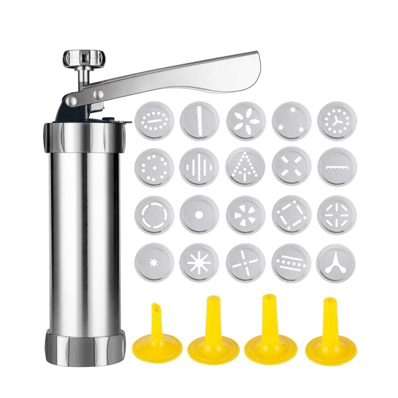 Cookie Press Stainless Steel Spritz Cookie Press,Icing Kit With 20 Cookie Mold Discs And 4 Piping Nozzle For DIY Biscuit: Default Title