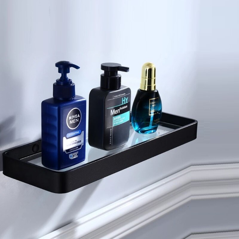 Glass Shelf,Square bathroom glass shelves,Black Bathroom Shelf Aluminum 20CM 25CM 30CM 35CM 40CM 45CM Shower room Rack