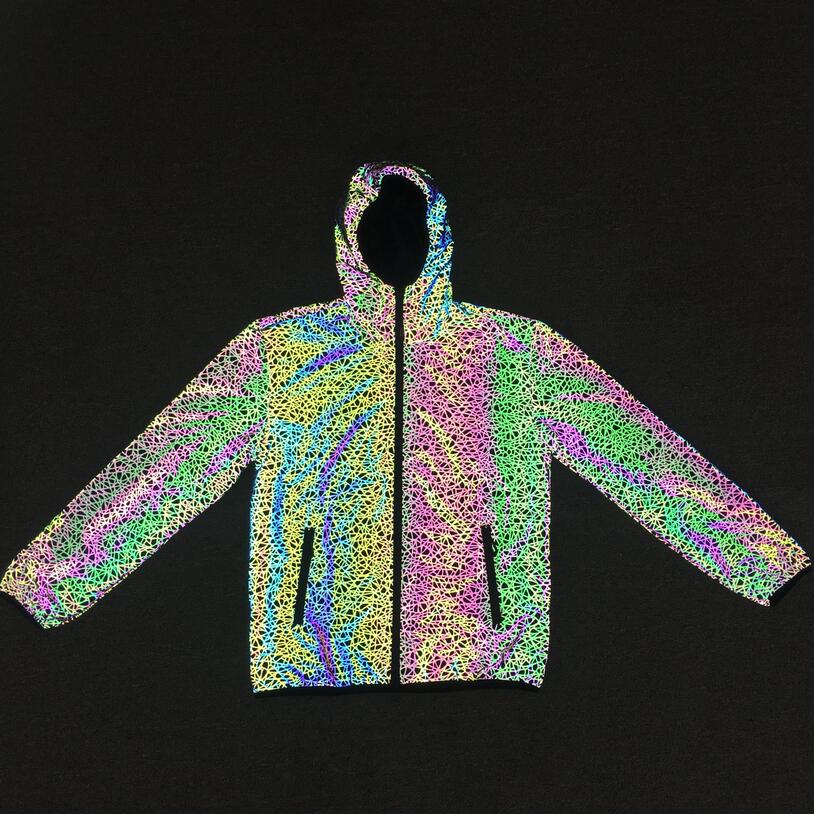 Autumn winter men personality colorful stripe reflective jacket hip hop coat women harajuku shiny reflect light chaqueta hombre
