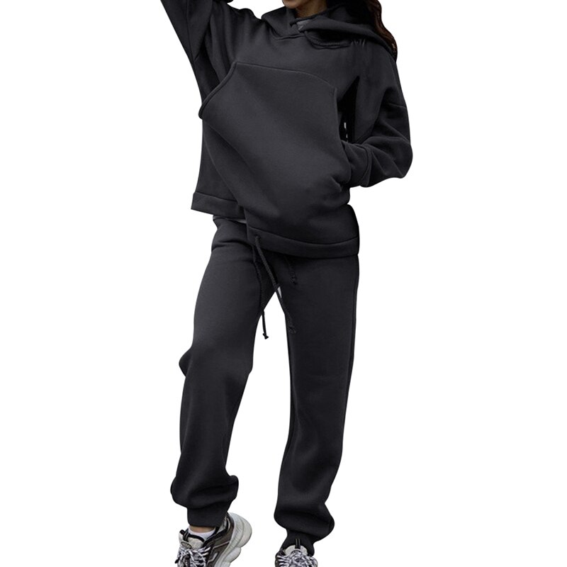 LOOZYKIT survêtements à capuche 2 pièces ensemble sweat + pantalon femmes Sport costume printemps et automne ample solide Cocor vêtements de Sport: 2 / S