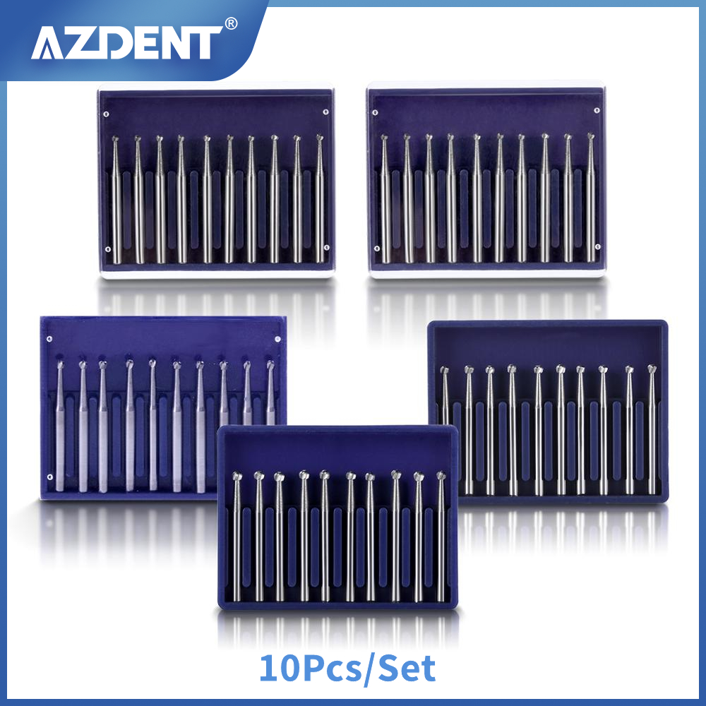 Azdent 10 pçs/caixa brocas de carboneto dental fg redondo laboratório dental clínica brocas de alta velocidade de tungstênio para peça de mão de alta velocidade dia.1.6mm