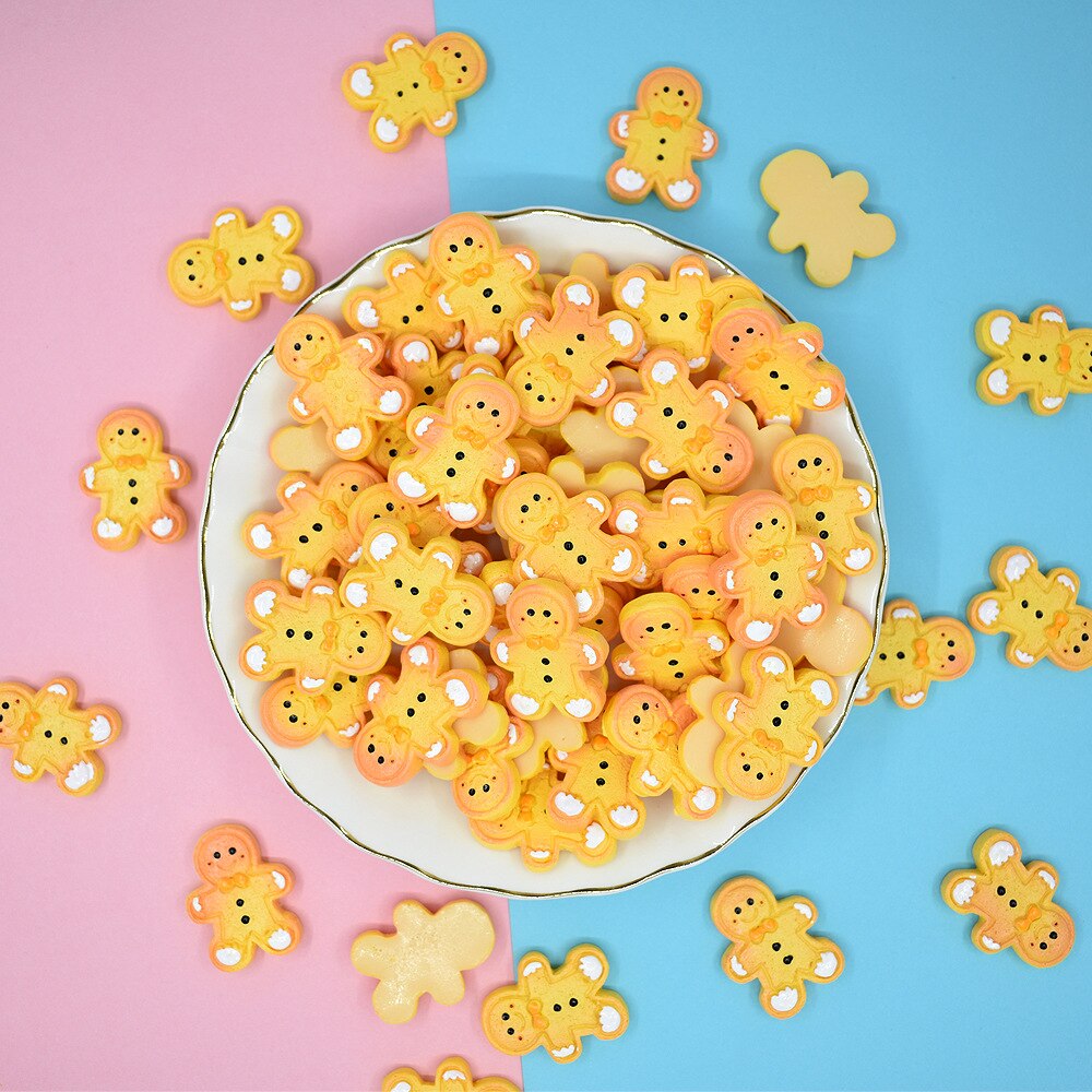 10Pcs Kawaii Gingerbread Man Cookies Resins Christmas Decoration Accessories Flatback Cabochon For Decor DIY Scrapbooking Craft