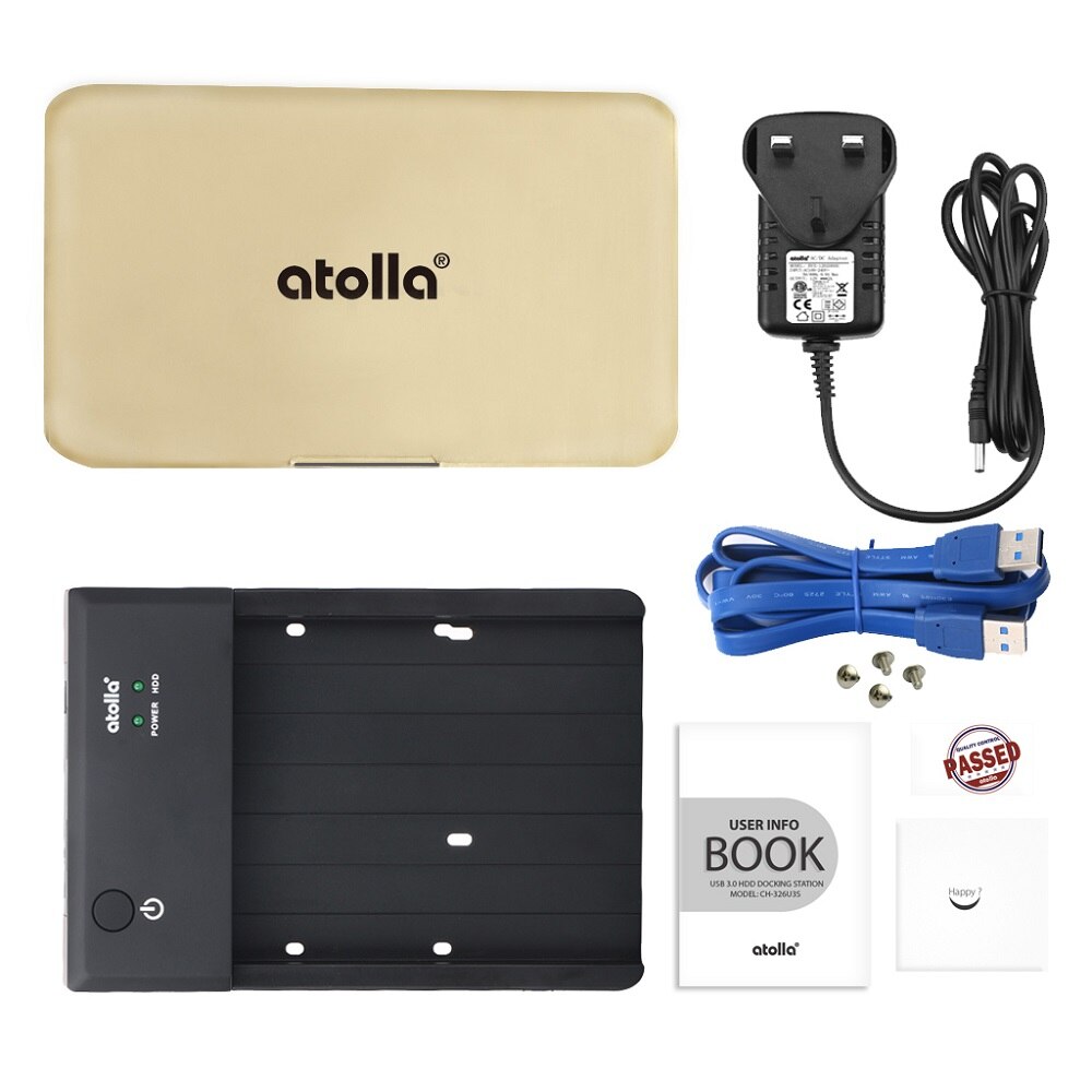 atolla SATA to USB 3.0 HDD Enclosure External Hard Drive Docking Station for 2.5 3.5 inch HDD/SSD with 2 Data/Charging USB Port: UK Plug