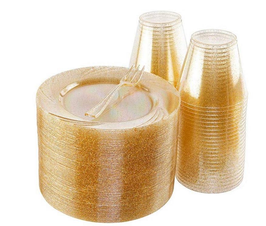 Vasos de plástico con purpurina, vasos transparentes desechables de 9OZ para boda, de Acción de Gracias, decoración para eventos, Copa sin BPA