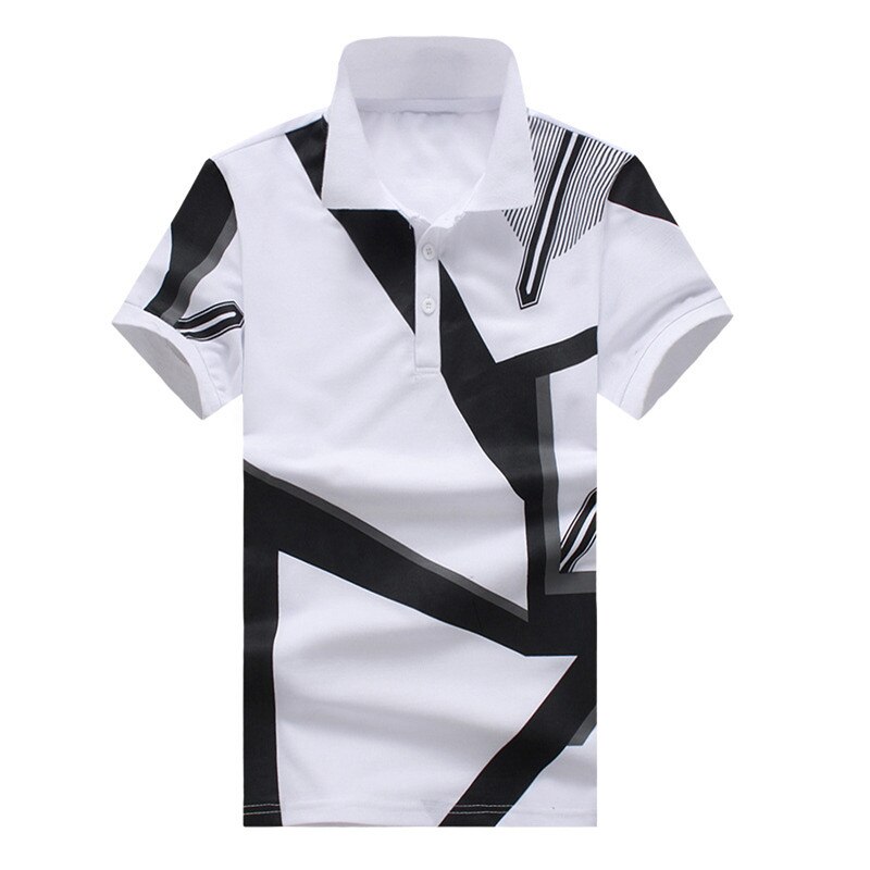 European Size Summer Men's Brand Tops Business Casual Cotton Geometric Print Short Sleeve Polo Shirt S-XL