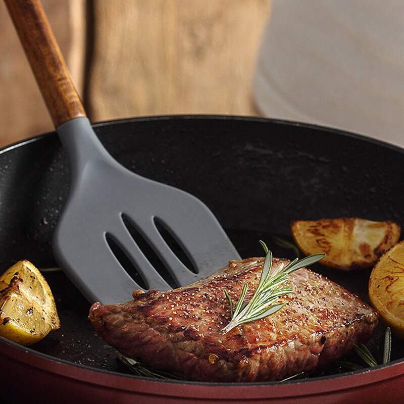 Silicone Cooking Utensil Set of 6, Nonstick Cooking Spatulas, Spoon, Strainer, Slotted Spoon, Pasta Fork, Best Kitchen Gadgets