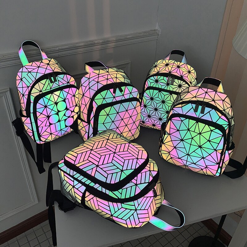 Holographic Luminous Rhombus Geometric Bag Cool Colorful Portable Diagonal Backpack