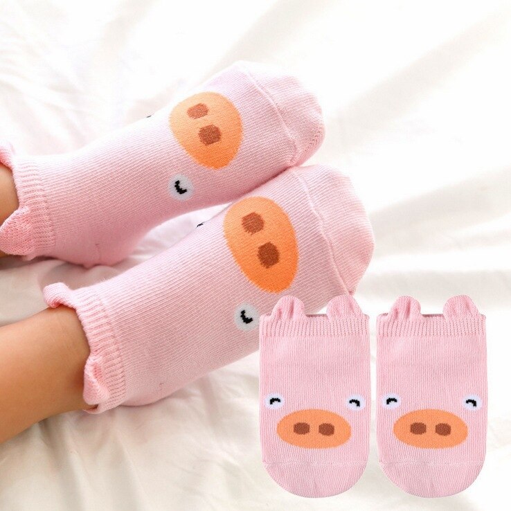 1 paar Nicht-Unterhose Art Socke Karikatur Fußkettchen Baumwolle Ebene Baby Socken für 0-3 jahre alt: Rosa / 18-36M