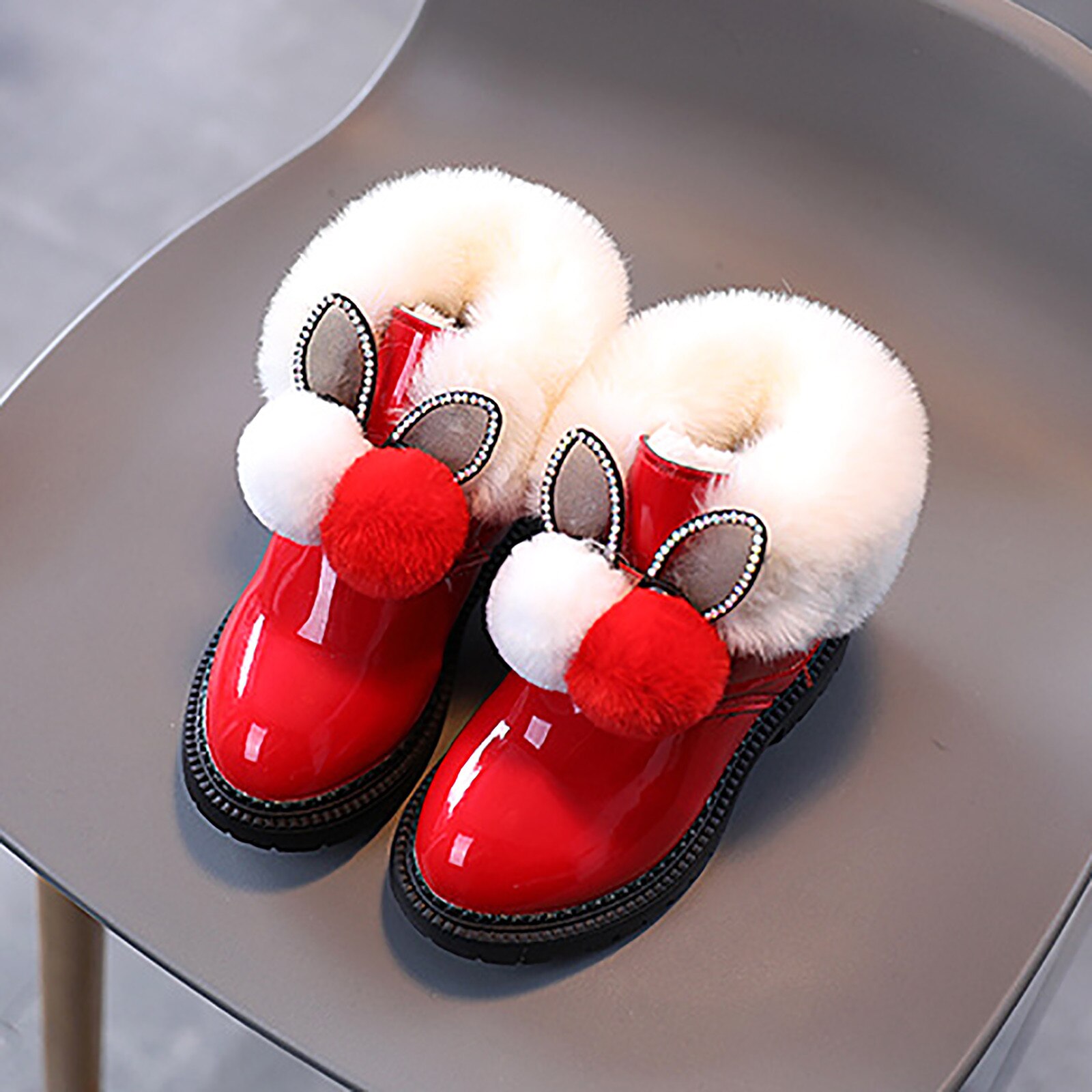 freundlicher- und Baby-mädchen-prinzessinnenschuhe, haarballen-baumwollstiefel, schneestiefel für mädchen, wasserdichte Winter-schneeschuhe aus pu-leder