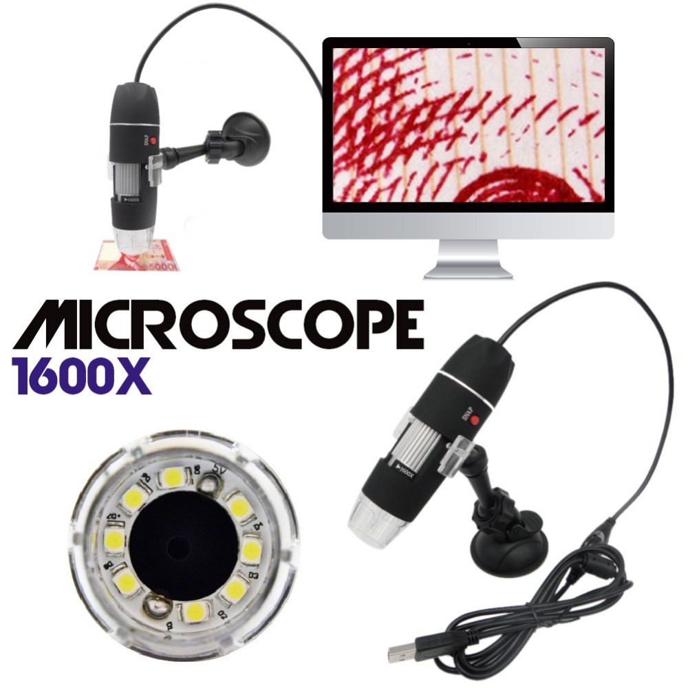 Mega pixel 1600x 8 led digitalt mikroskop usb endoskop kamera mikroskopi forstørrelsesglas elektronisk stereo pincet forstørrelse