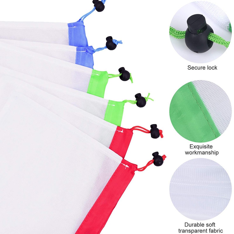 12Pack Herbruikbare Mesh Produceren Bags Wasbare Eco Vriendelijke Lichtgewicht Tassen Voor Boodschappen Opslag Fruit Groente Netto Zak