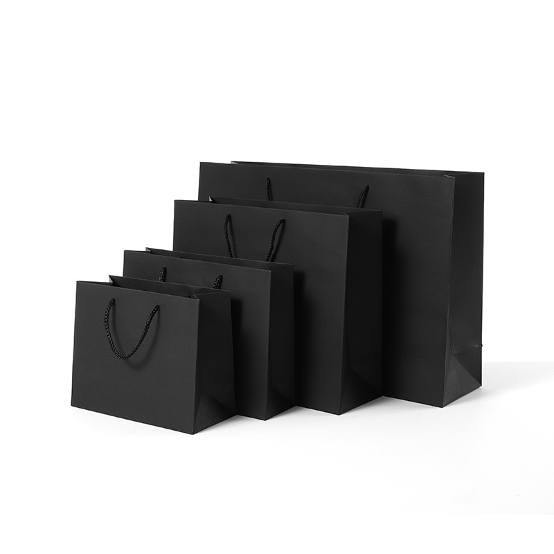 Zwarte Kraft Papieren Zak Met Handvatten Multi Grootte Festival Bag Voor Sieraden Birthday Party Bruiloft Decoratie Papier tas