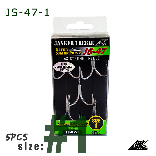 JK JS-47-anzuelos triples para pesca en bote, anzuelos de pesca superantioxidantes, Color gris, 4X, anzuelos de pesca triples fuertes, gancho para Tee #8 ~ 5/0: JS47-1