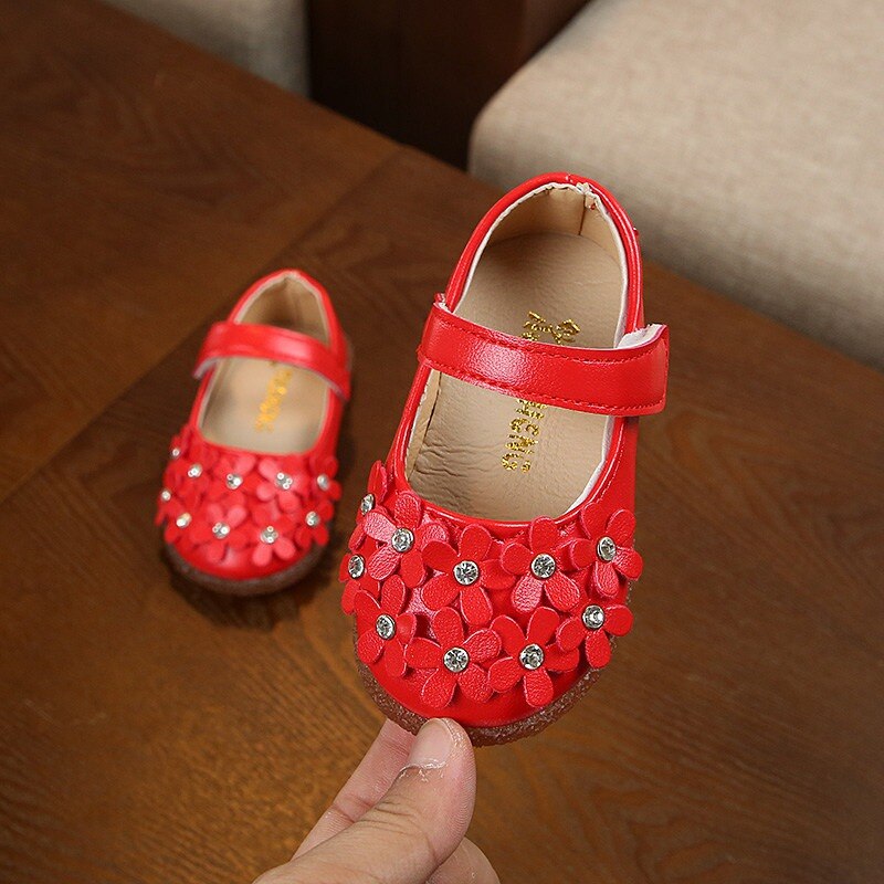 Crianças menina sapatos bonito flor couro do plutônio criança anti-deslizamento em sapatos gancho & loop primeiros caminhantes y13: R / 8,5