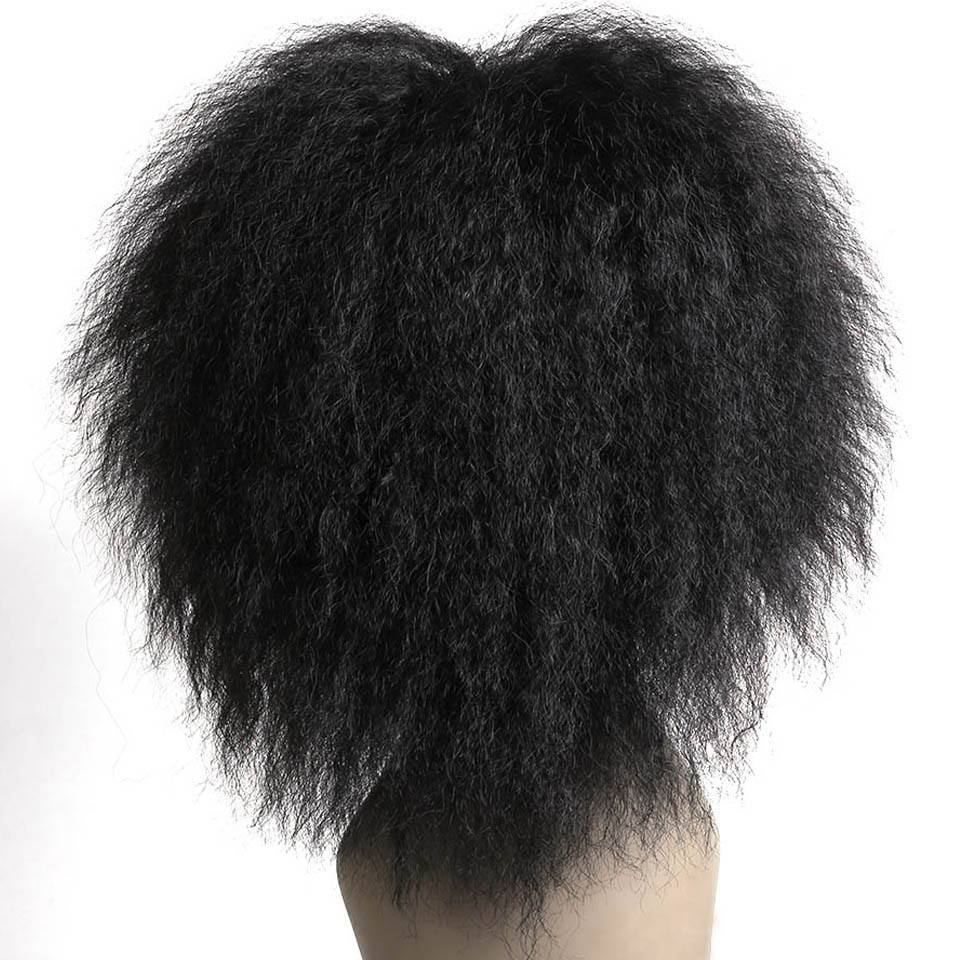 Kort afro kinky lockigt fluffigt hår mörka rötter ombre svart bruna peruker för afroamerikanska kvinnor värmebeständig syntet: Naturlig färg