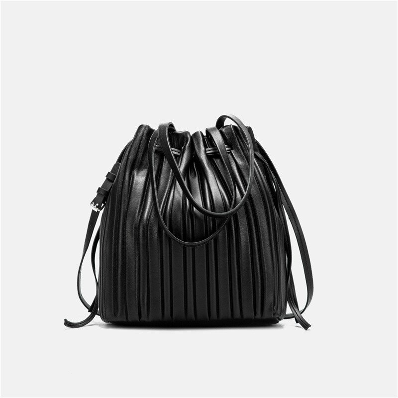 FUNMARDI Brand Design borsa a tracolla in pelle PU borsa a secchiello a righe pieghettate borsa a tracolla da donna per borsa da donna 2022 borsa WLHB3081: Black