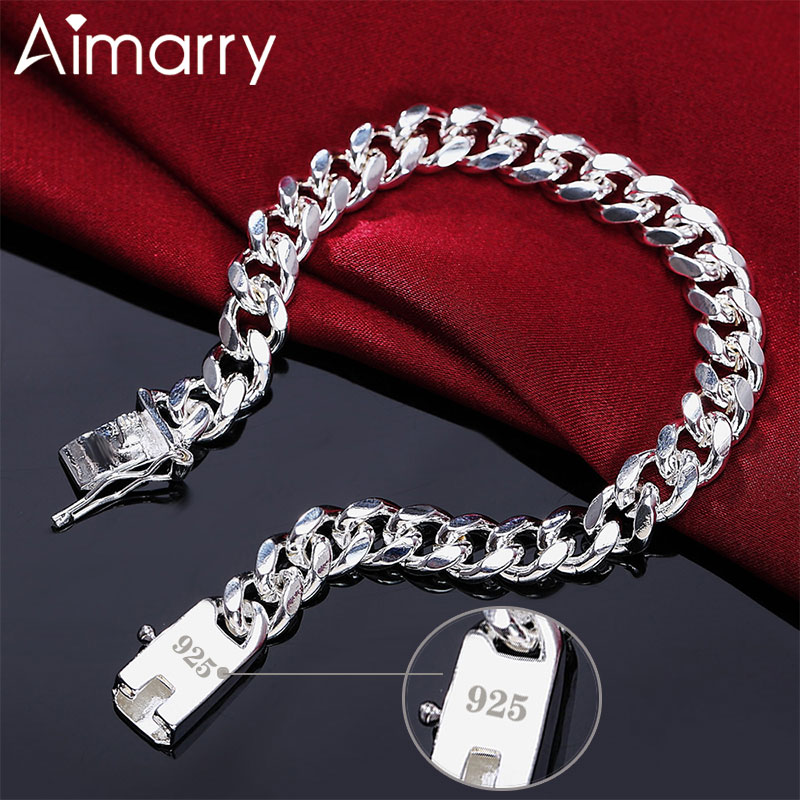 Aimarry 925 prata esterlina fivela quadrada 10mm lado corrente sólida pulseira para mulheres charme presentes de festa de casamento moda jóias