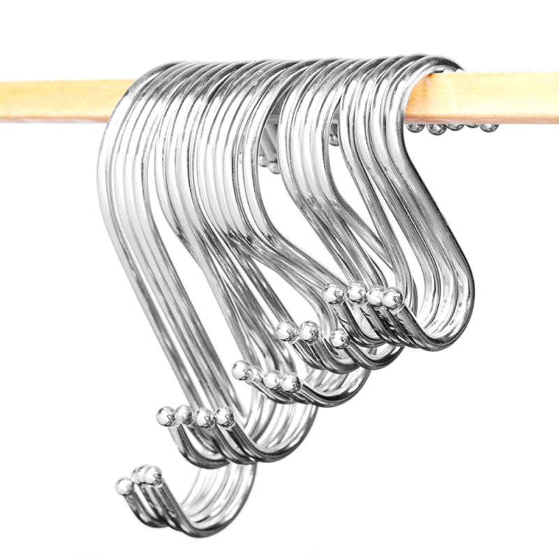 S-Shaped Hooks Door Hanger Stainless Steel Free Punching Cabinet Door Wardrobe Clothing Clothes Hook Kitchen Sundries Hooks