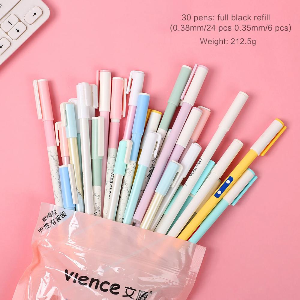 JIANWU 30 uds/50 Uds 0,38/0,5mm conjunto de bolígrafo de Gel de gran capacidad Bullet diario plumas tinta negra penCute Colegio estacionario tela suministros: 75642