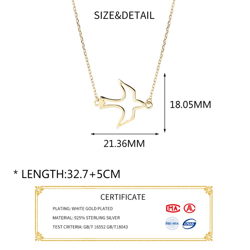 INZATT Real 925 Sterling Zilver Minimalistische Holle Vogel Hanger Ketting Voor Mode Vrouwen Fijne Sieraden Klassieke Accessoires