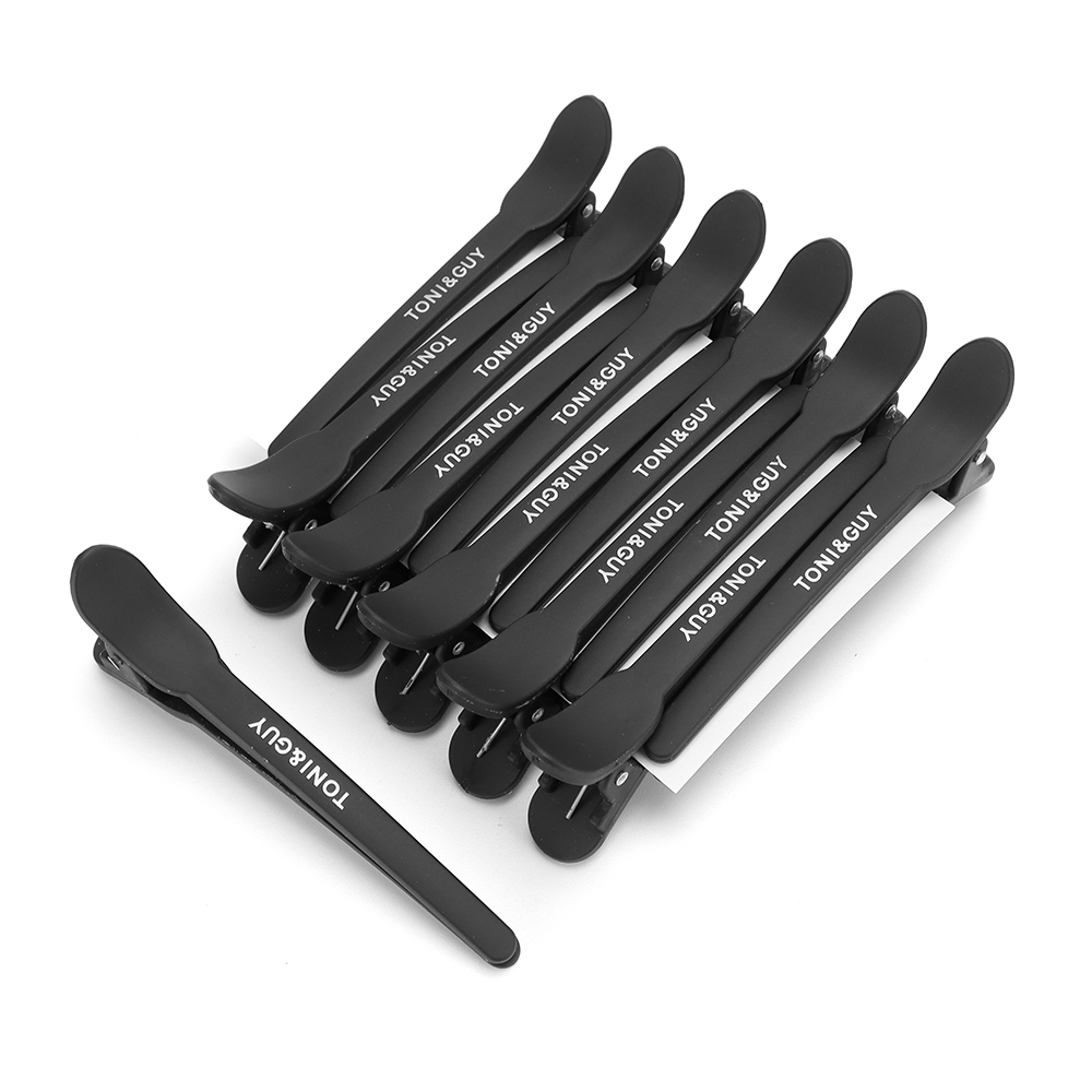 12 Uds. Pinzas para el cabello de peluquería, pinzas para el cabello de cocodrilo, pinzas antideslizantes de plástico negro, herramientas de estilismo para el cuidado del cabello de salón: Rosa Roja