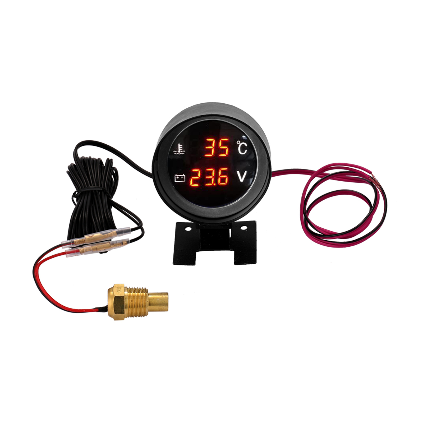 DC12V/24V Car Truck Water Temp Gauge Sensor 2 in 1 Round LCD Digital Voltmeter temperature Gauge Meter Universal Car Truck Meter: Blue