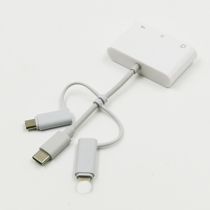 USB Kaartlezer 3-in-1 Universele TF Secure Digital Geheugenkaarten Telefoon Adapter Voor Apple Android Type -C