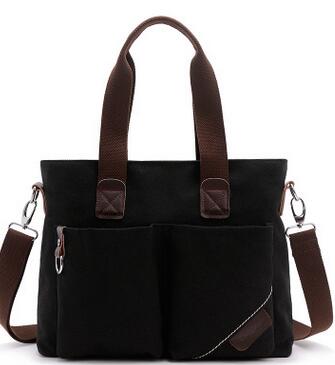 canvas portable shoulder bag leisure Messenger briefcase canvas men bag: Black