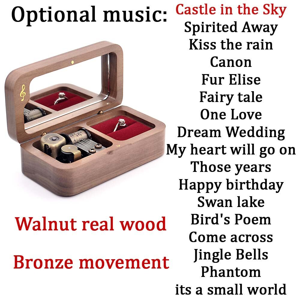 Sinzyo solid wood jewelry box ring music box for year Christmas wedding and birthday For Valentine's day: Walnut-bronze