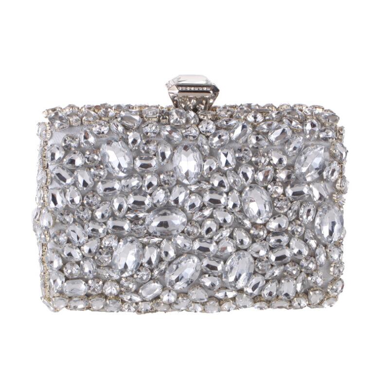 Women Clutch Evening Bag Beaded Crystal Lady Wedding Purse Rhinestones Handbags Silver Black Evening Clutch Bags for Women: Design C silver