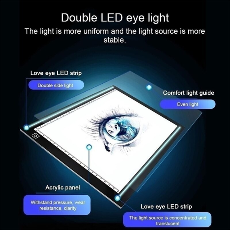LED Drawing Board A4 - Ultra-thin USB Powered Tracing Pad - 3 Level Dimming - for Artists