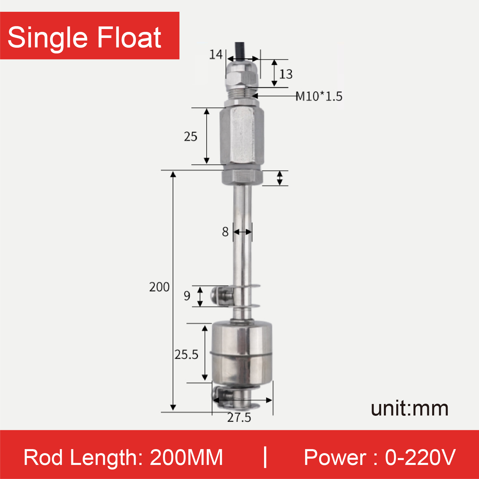 304 Stainless Steel Adjustable Float Switch Water Level Sensor Liquid Controller for Tank & Water Tower: black