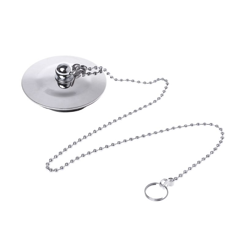 Tapón para bañera con cadena, tapón de agua para lavabo, baño, cocina, cromado