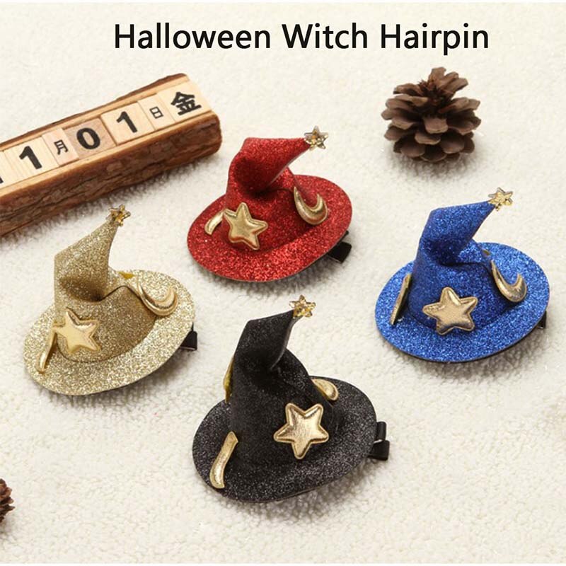 Børn glitter halloween cap hårnåle mini heks hat fest hovedbeklædning cosplay rekvisitter
