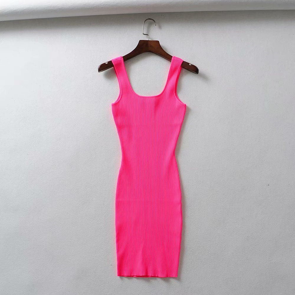 2020 vestido rosa neon verde verão, vestido com borrachas de fluorescência, bodycon, tanque, praia, casual, mini vestido: Rosa