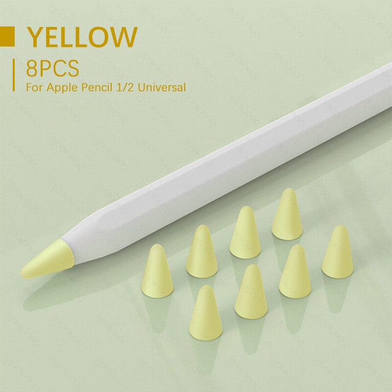 8pcs Silicone Replacement Nib Protective Cover Skin for Apple Pencil tip Tablet stylus Touch Pen Nib Cover стилус для планшета: yellow