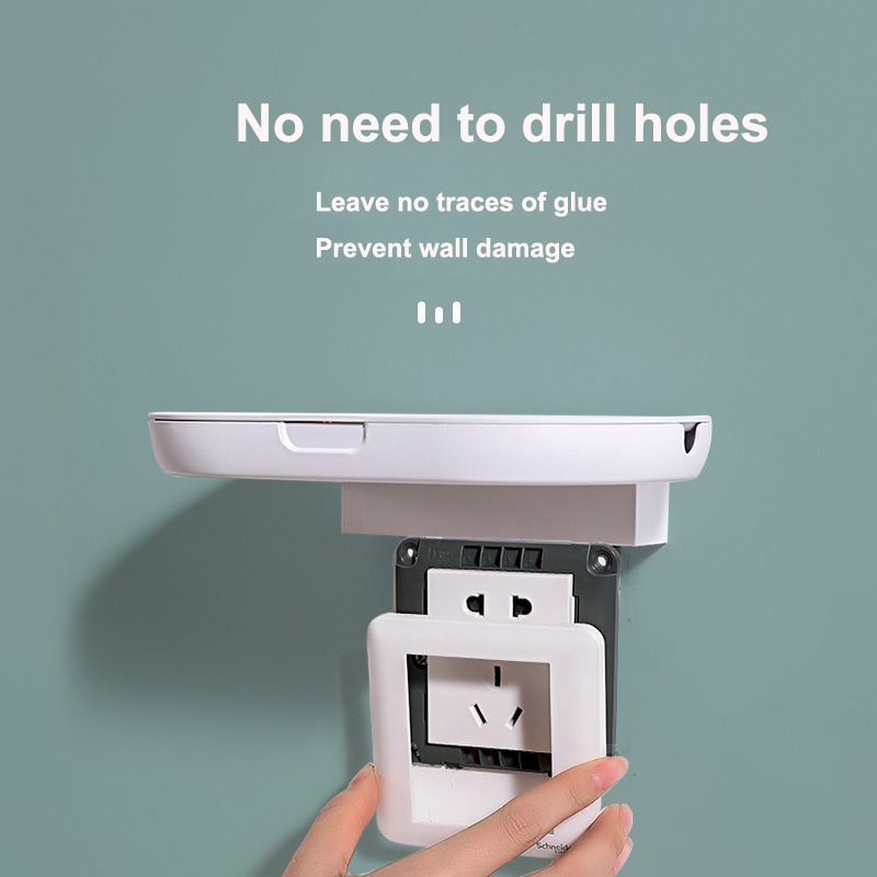 1pc Socket Shelf Wall Mount Socket Storage Rack Space Saving Wall Cable Holder Outlet Router Bracket Home Shelf Organizer