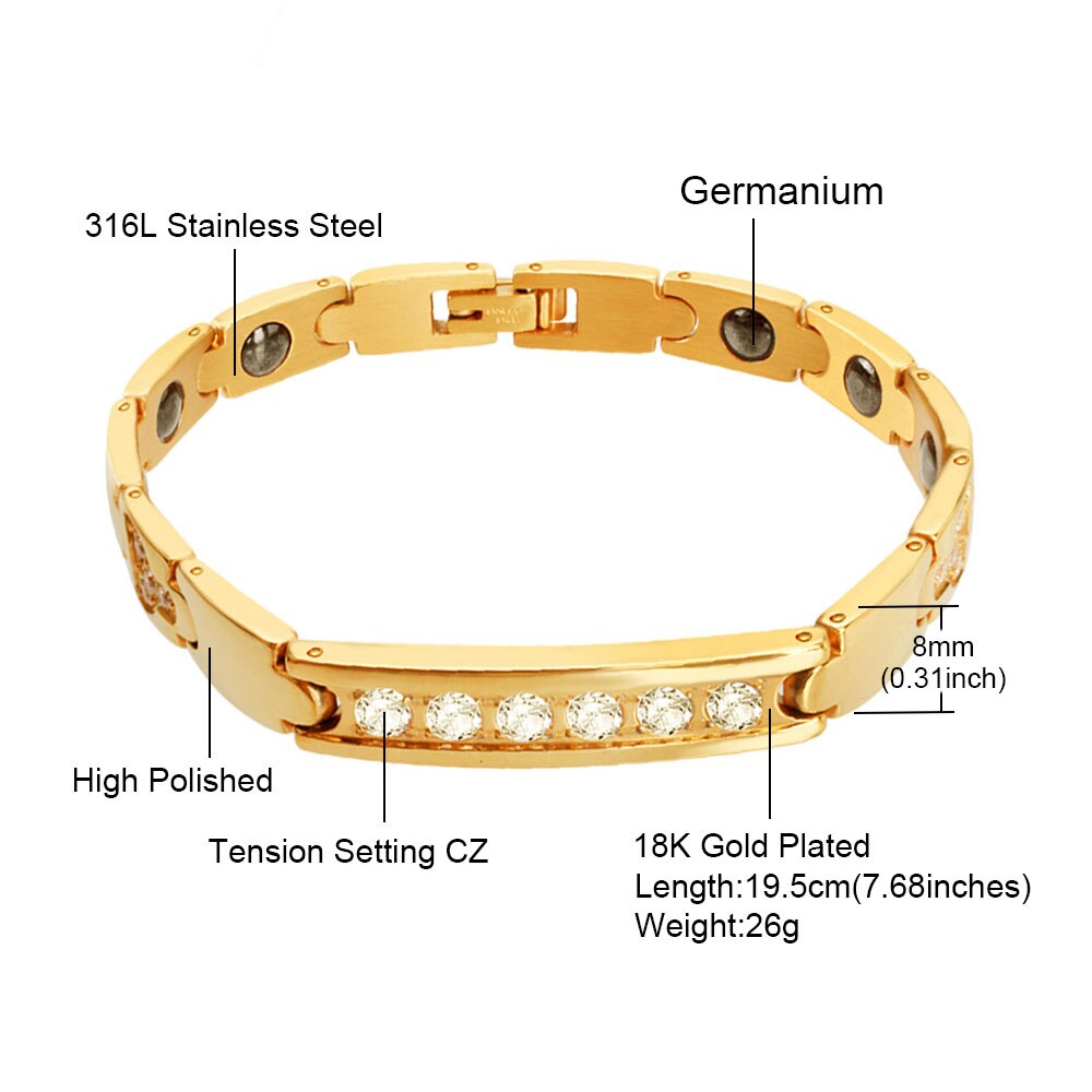 Fine4u b074 zircons mulheres magnético saúde pulseiras & bangles 316l energia de aço inoxidável pulseira saudável para jóias femininas