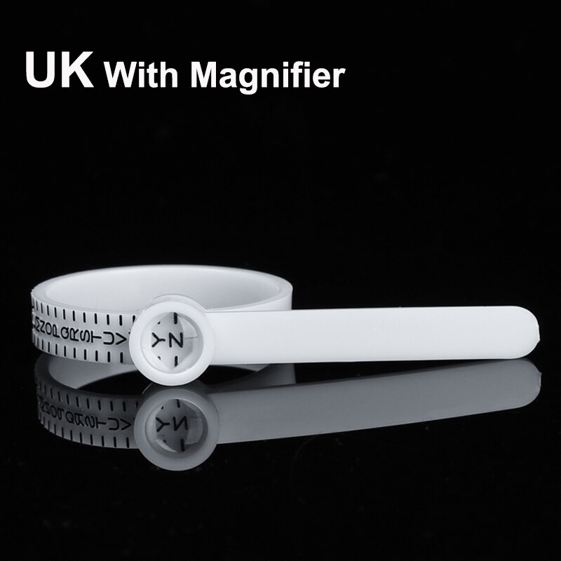 1Pc Ring Sizer UK/US/EU/JP Wedding Official Finger Measure Gauge Men and Womens Sizes A-Z Jewelry Accessory Measurer: Magnifier-White-UK