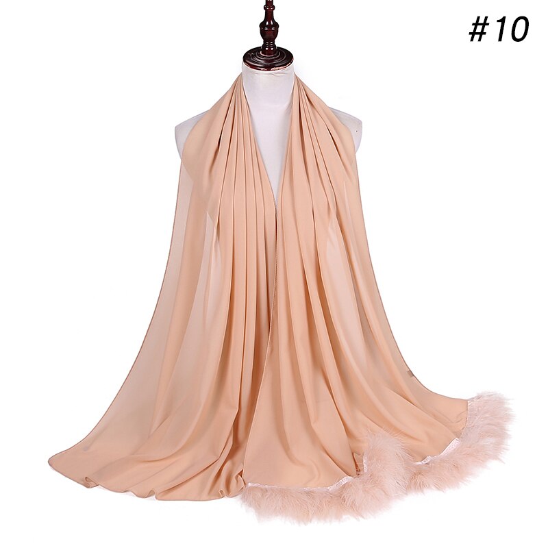 Veren chiffon sjaal hijab dons bubbelsjaal luxe populaire kwastjessjaals sjaal moslim sjaal 170 x 75cm: Kleur 10